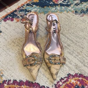 Vintage Belt Buckle Beige Pointy Sling back Heels